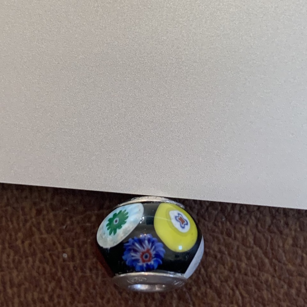 Black Murano Glass Sterling Silver Charm Flowers